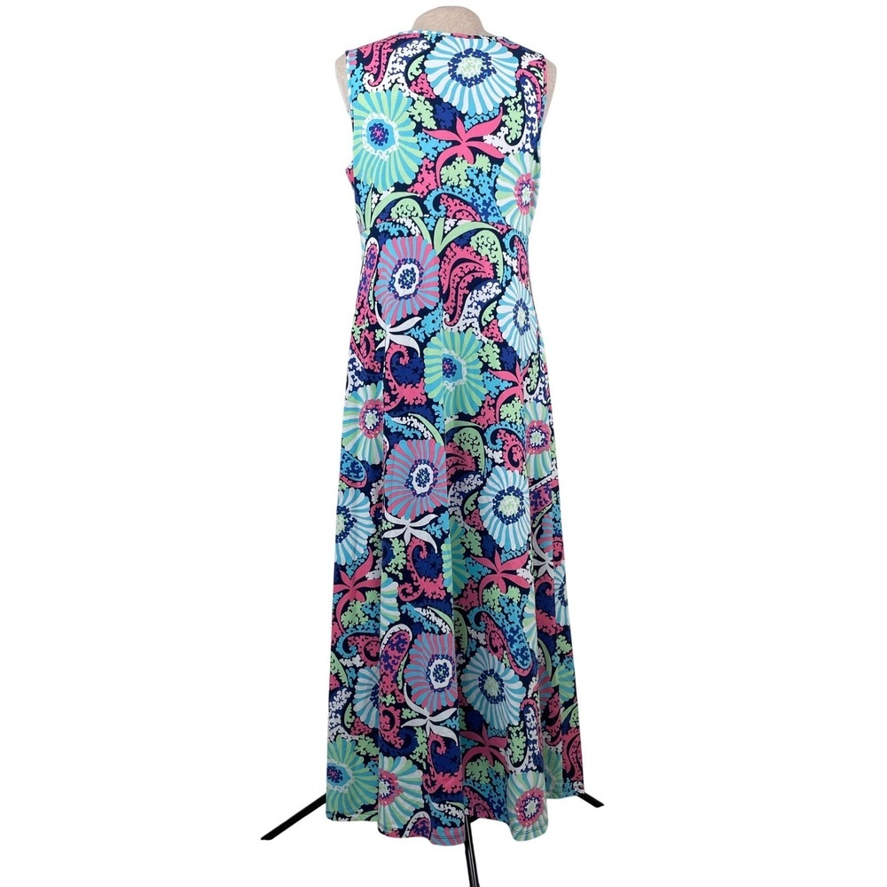 Talbots Womens Blue Pink Floral Paisley Sleeveless Keyhole Maxi Dress Medium - Picture 5 of 9